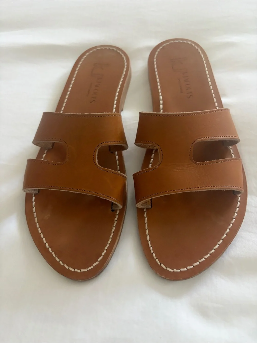 K.Jacques Cognac Leather Double-Strap Menandre Slide Sandals